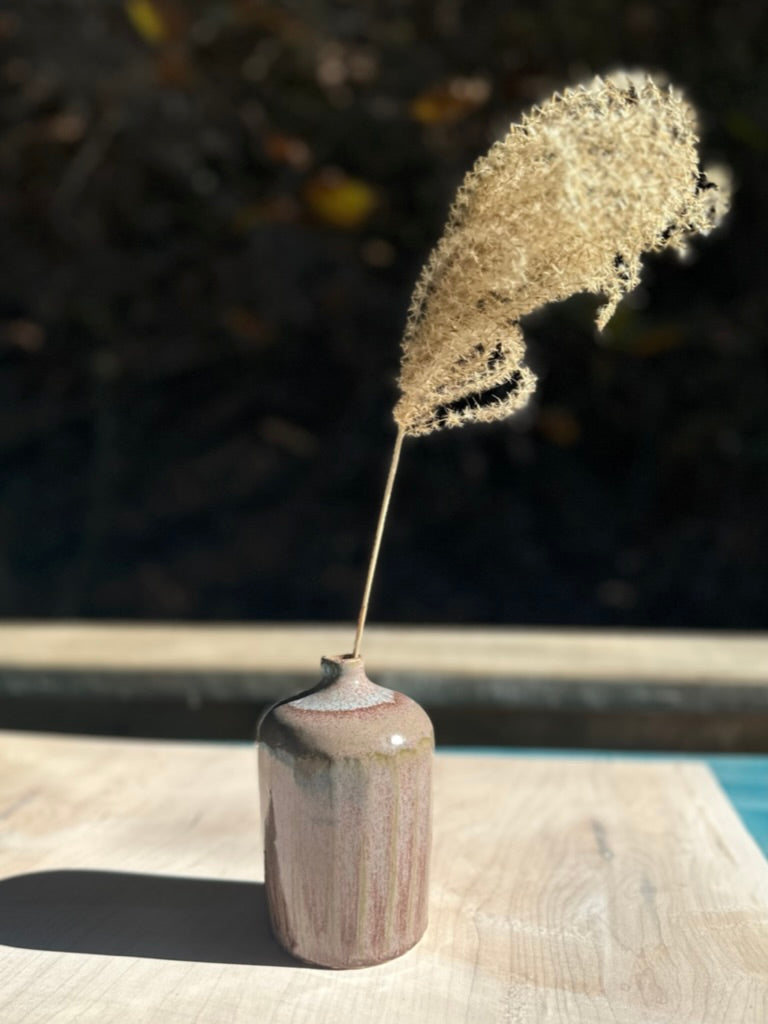 Midcentury Stoneware Vase in Forest Opal Glaze