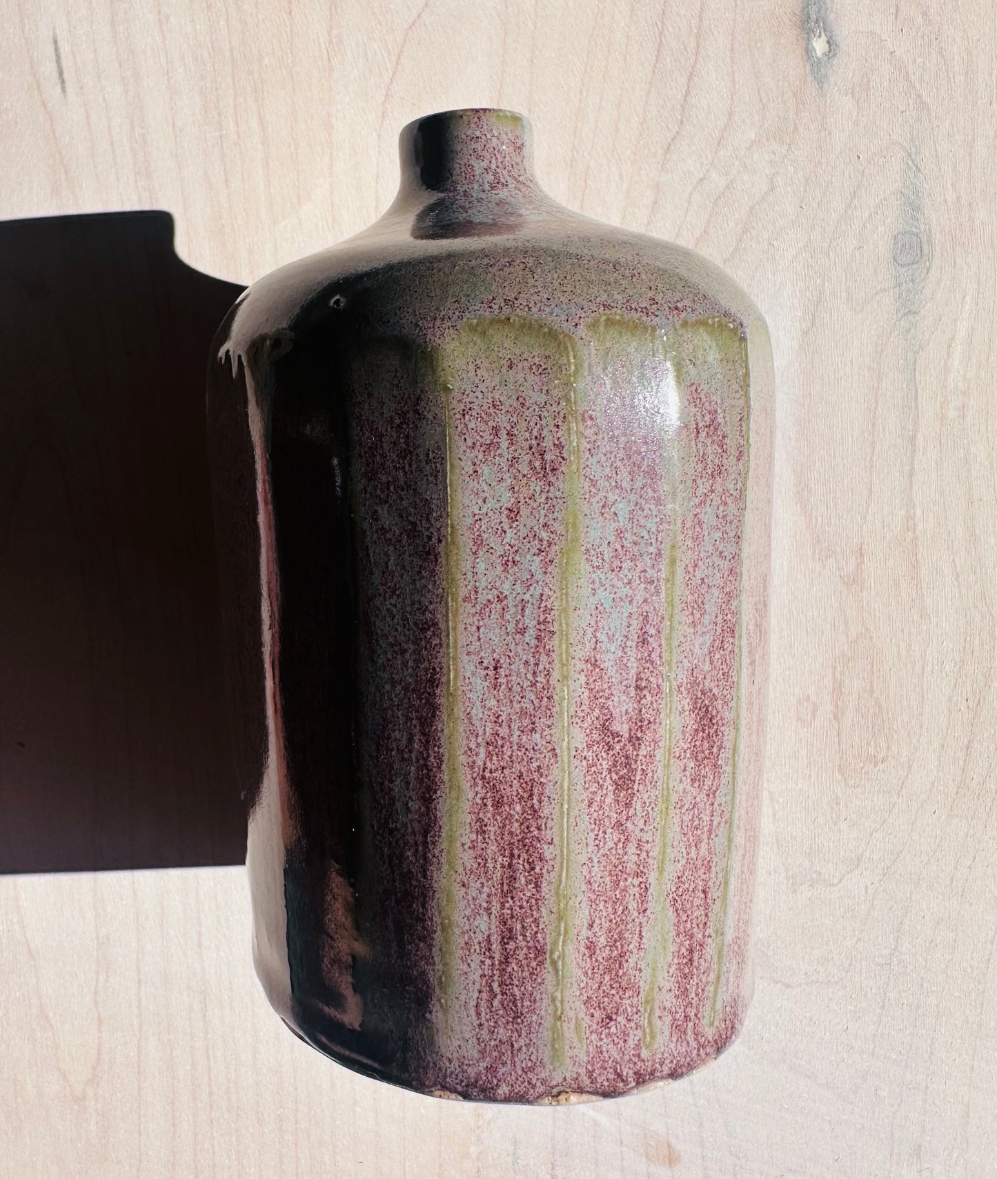 Midcentury Stoneware Vase in Forest Opal Glaze