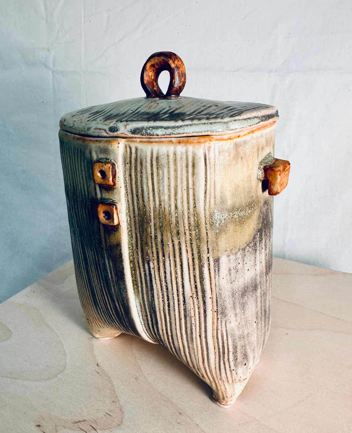Lidded Vessel with Vertical Texture